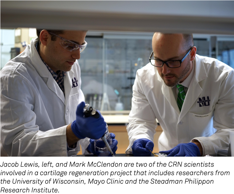 CRN scientists Jacob Lewis and Mark McClendon work in the lab