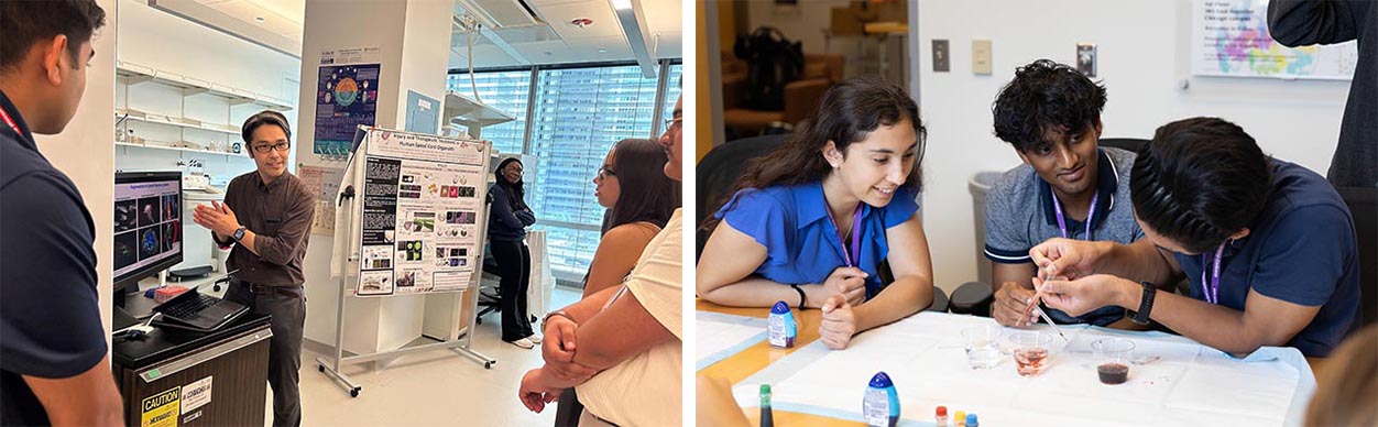 Two photos showing different portions of a laboratory tour at the Simpson Querrey Institute for BioNanotechnology.